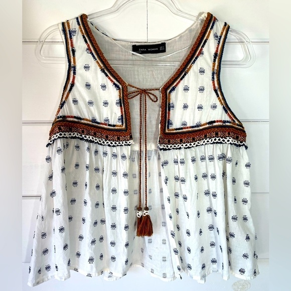 Zara Women Embroidered Hippie Boho Vest Size S - Picture 1 of 12